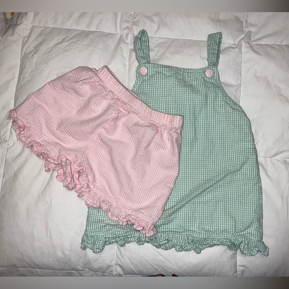 Kids Gingham Matching Set - Green and Pink